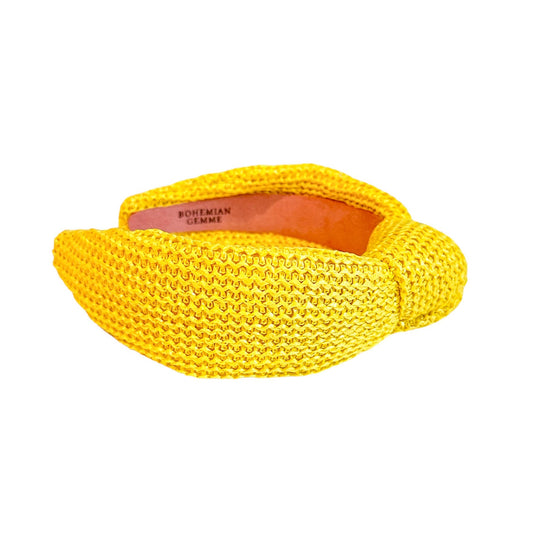 Bright Yellow Raffia Knotted Headband