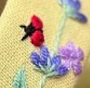 Spring Floral Embroidered Headband Ladybug & Cosmos in Yellow