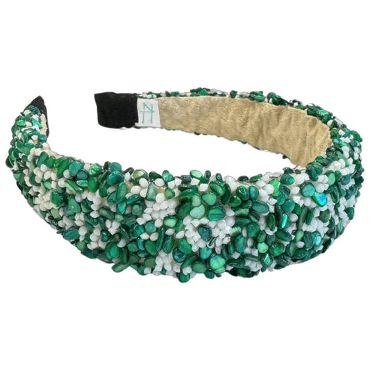 Green and White Glitter Headband