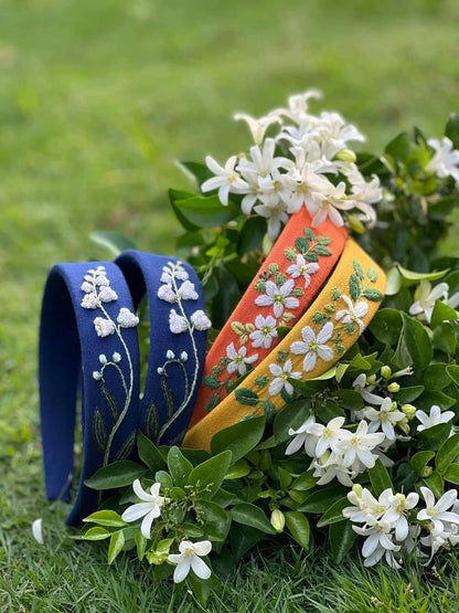 Lily Of The Valley Embroidered Headband Navy Blue
