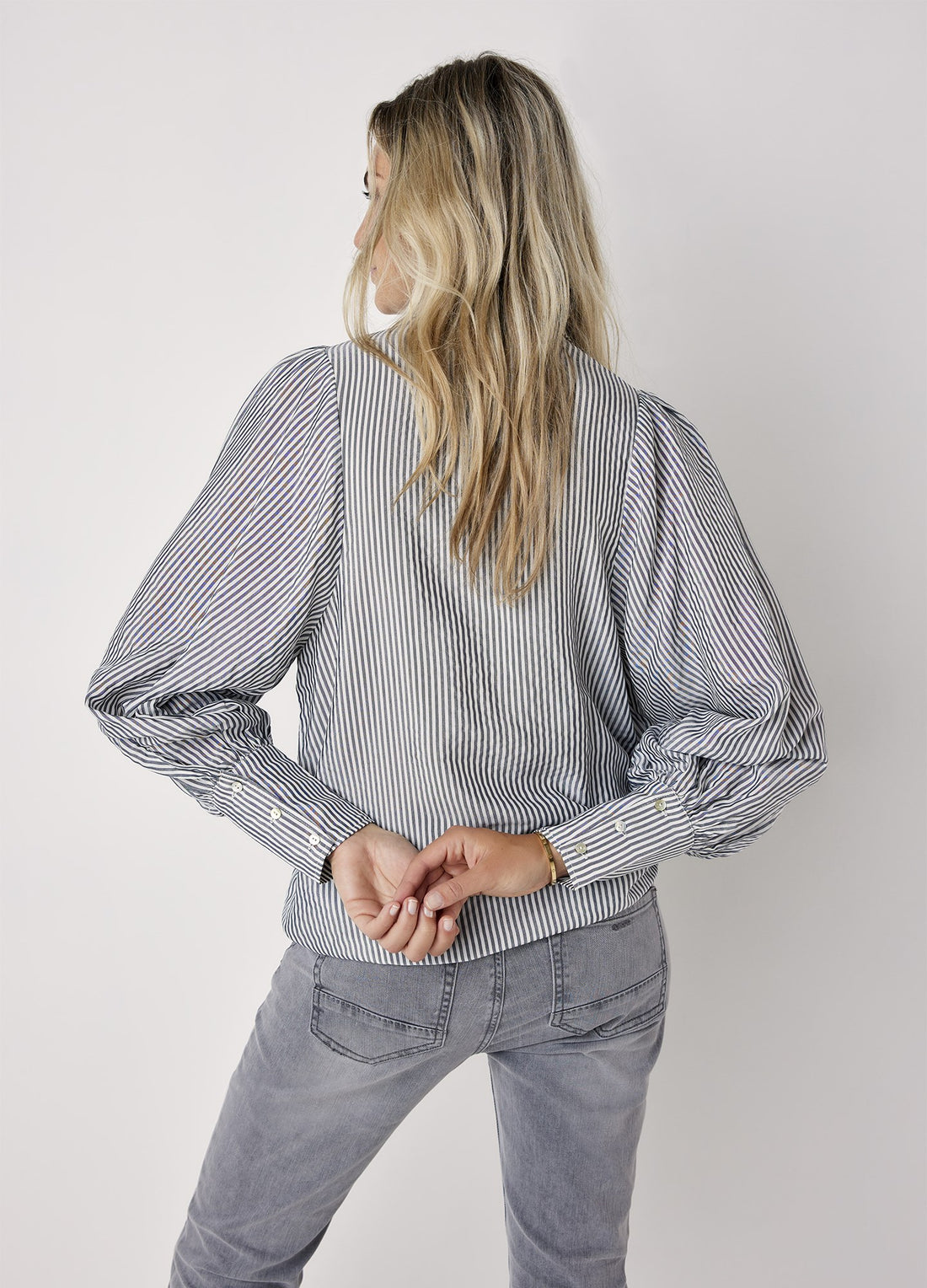 Summum Striped Blouse with Puffed Sleeve