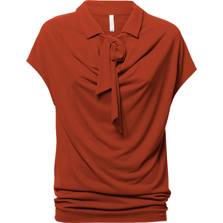 Summum Waterfall Bow Short Sleeve Top in Cranberry