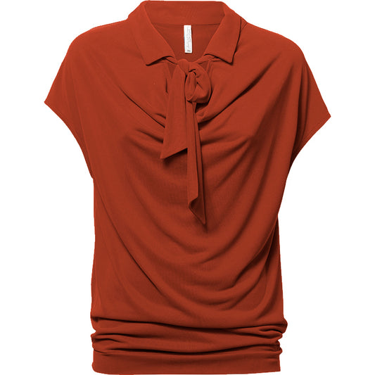 Summum Waterfall Bow Short Sleeve Top in Cranberry