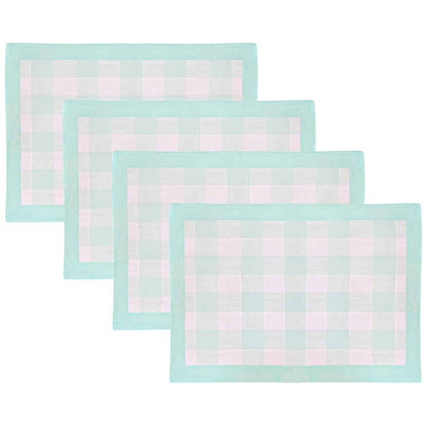 Aqua/Pink Gingham Placemats-Set of 4