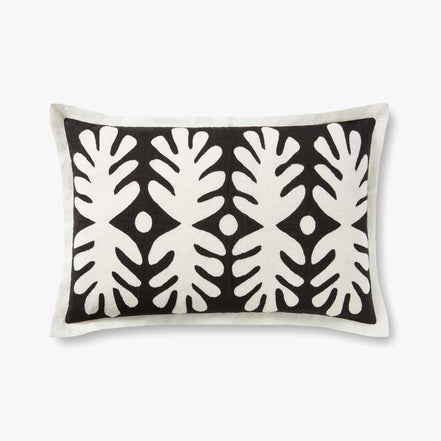 16"x26" Lumbar Black/White Leaf & Diamond Pillow