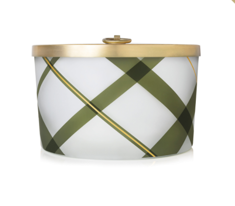 Thymes Frasier Fir Frosted Plaid Large 3-Wick Candle