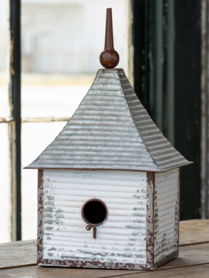 Steeple Top White Metal Finish Bird House