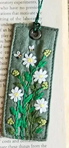 Vintage Linen Bookmark With Cute Floral Embroidery