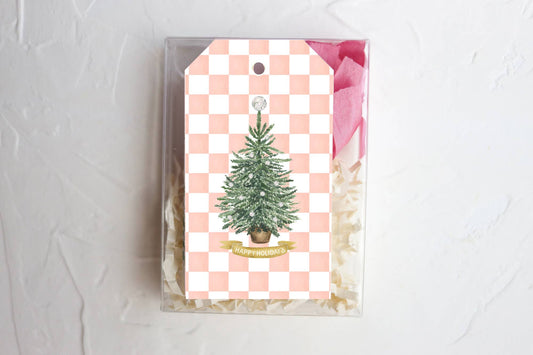 Pink Checked Disco Tree Gift Tag Set