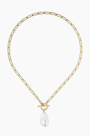 Chan Luu White Baroque Pearl Gold Toggle Necklace