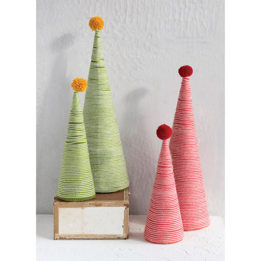 Wool Yarn Wrapped Trees w/ Pom Poms