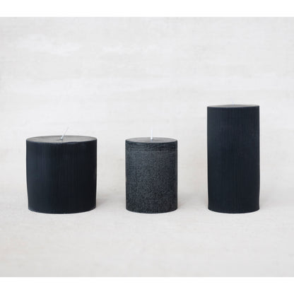 Pleated Pillar Candles | Black