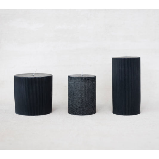 Pleated Pillar Candles | Black