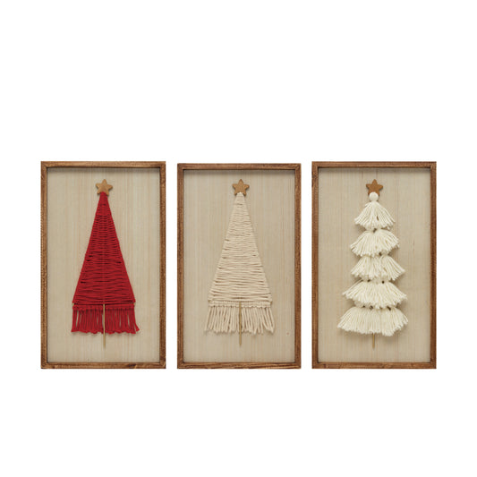 MDF Framed Woven Cotton Christmas Tree - Assorted